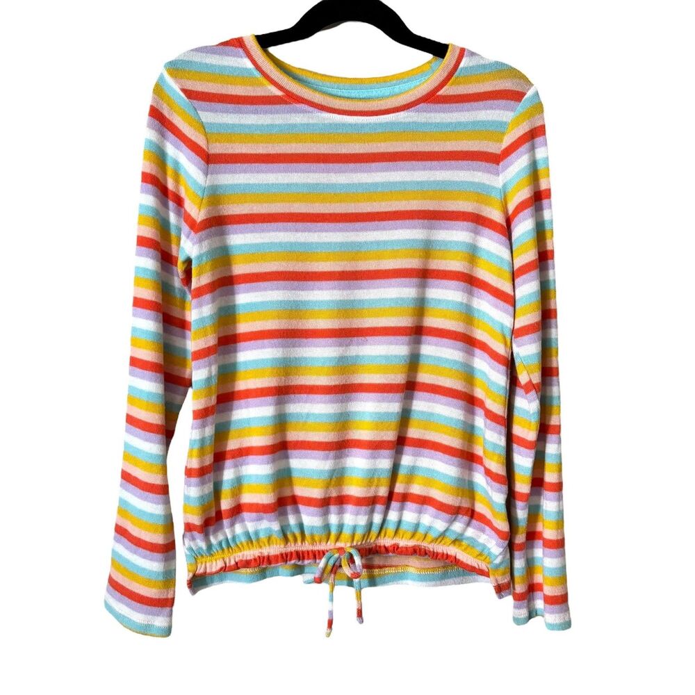 Cat & Jack Shirt Girls Small 6/6X Striped Long Sleeve Drawstring Pullover Top